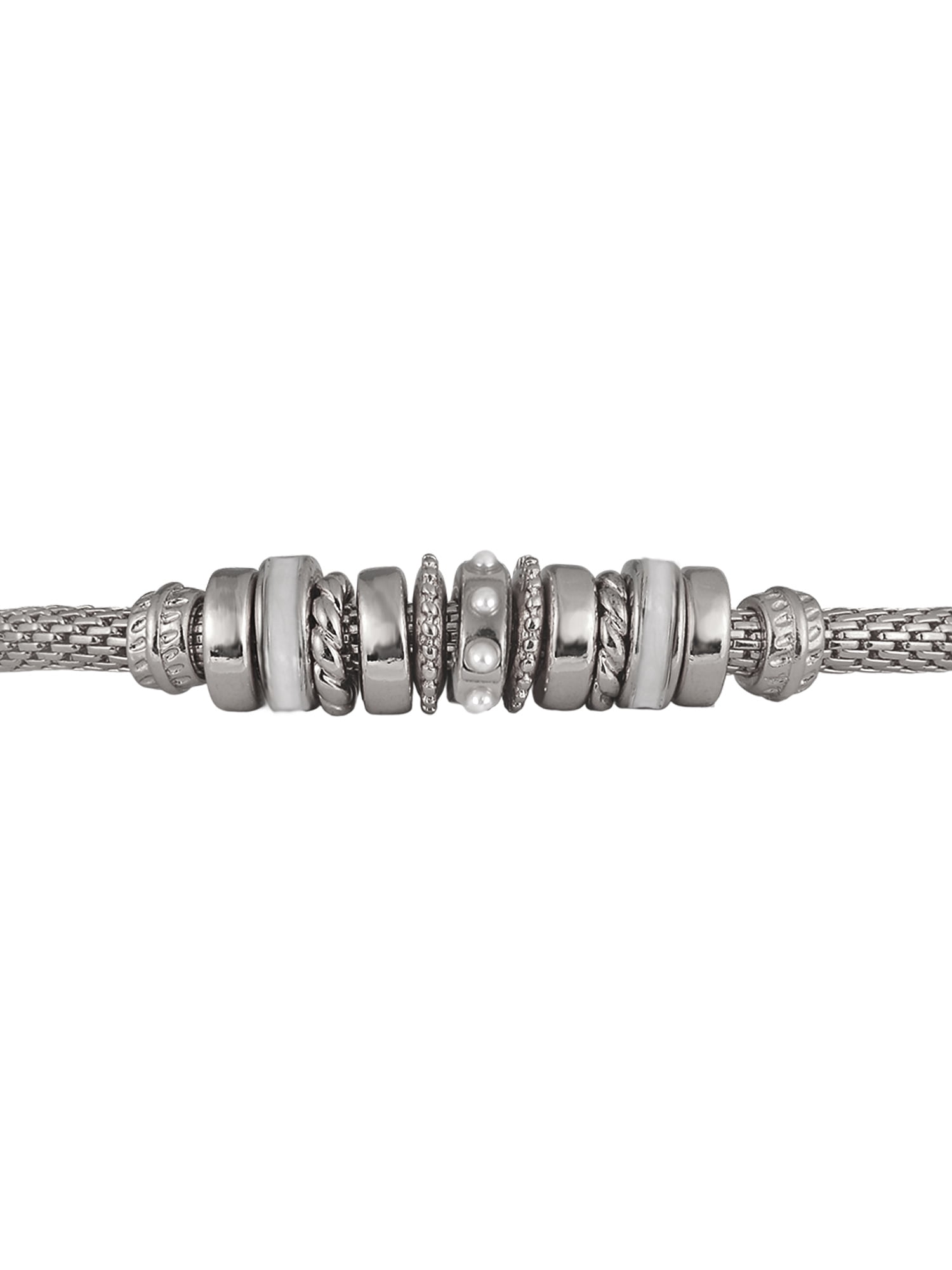 Time and Tru Silvertone Chain with Pearl Birthstone "June" Bracelet