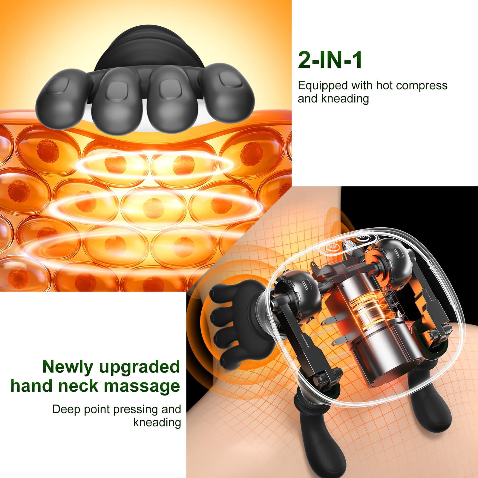 Bionic Finger Deep Tissue Neck Massager for Pain Relief – Cordless Portable Shiatsu Shoulder Massager with Heat & Compression for Home Office Car Travel