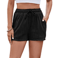 thumbnail image 3 of Soft Comfy Activewear Lounge Textured Shorts with Pockets and Drawstring for Women Black S, 3 of 7