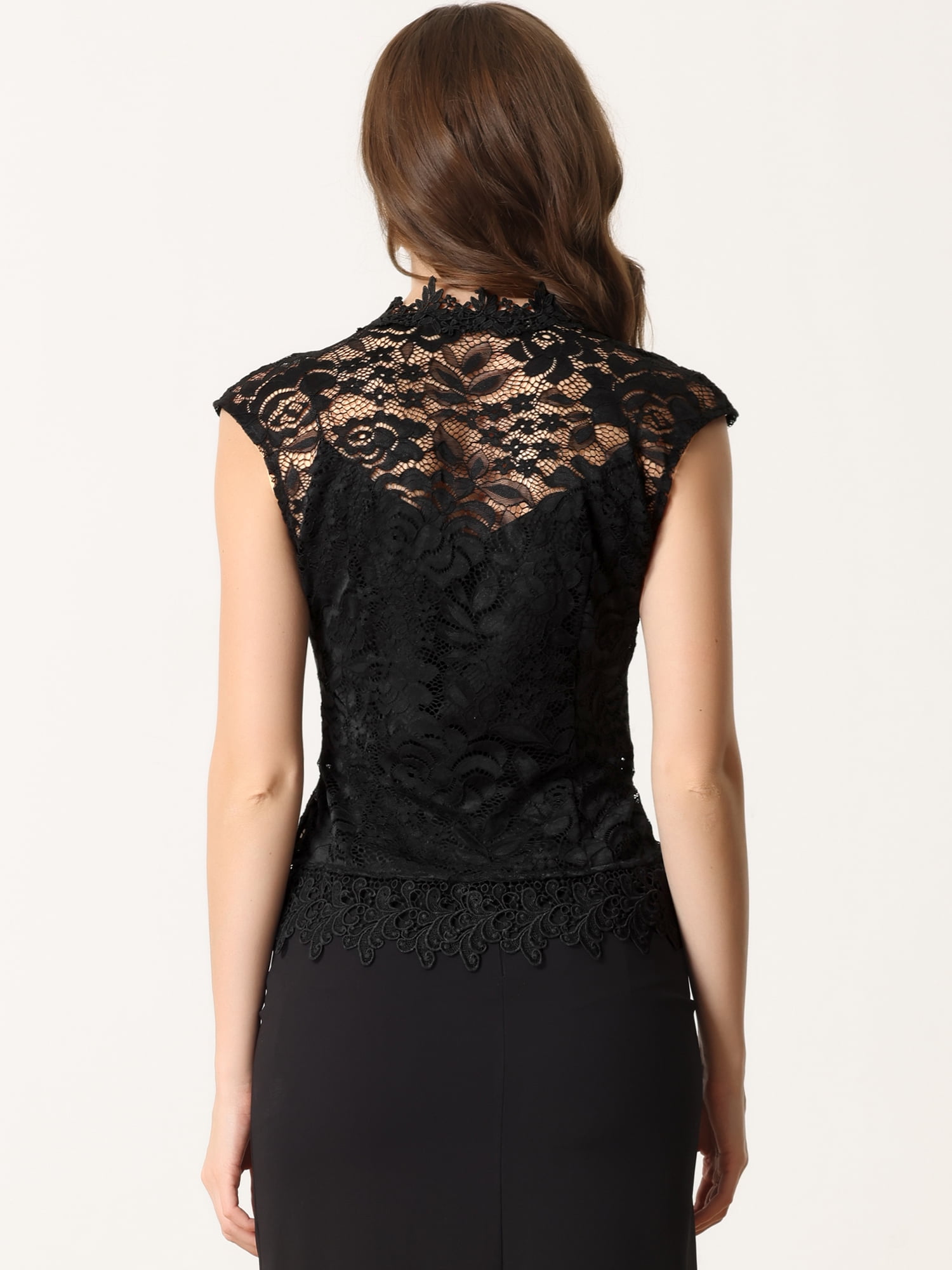 DARING DIVA Women's Lace Cap Sleeves Cardigan Floral Shrug XL Black