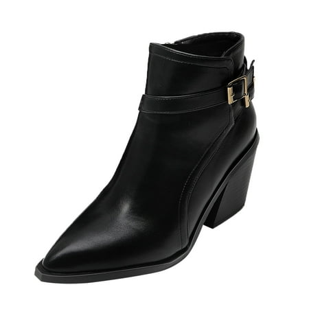 Fauean Womens Ankle Boots Pointed Toe High Heel Slip on Fall Shoes Fashion Party Shoes Black Size 40