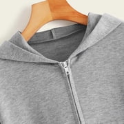 Zpanxa Cropped Sweatshirts for Women Casual Solid Long Sleeve Zipper Pocket Hoodies Cute Hooded Sweatshirt Tops Gray S