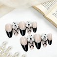 thumbnail image 2 of Uñas postizas adhesivas GJJBQTT de 24 piezas, negras, con moño, strass y perlas, 2 of 7