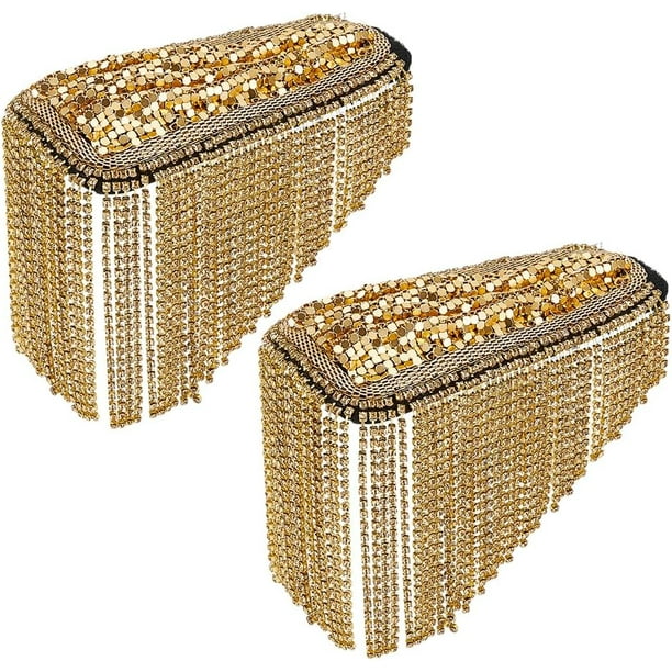 2 piezas de hombreras con borla de diamantes de imitación, cadena de eslabones, insignia retro punk, broche para hombre y mujer