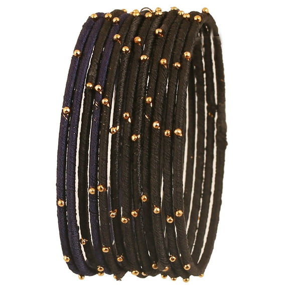 Sunsoul By Touchstone "Silk Thread Bangle Collection" Indian Bollywood Handcrafted Faux Silk Thread with Golden Beads Exotic Passionate Mint Green Designer Bangle Bracelets Set of 12 For Women.