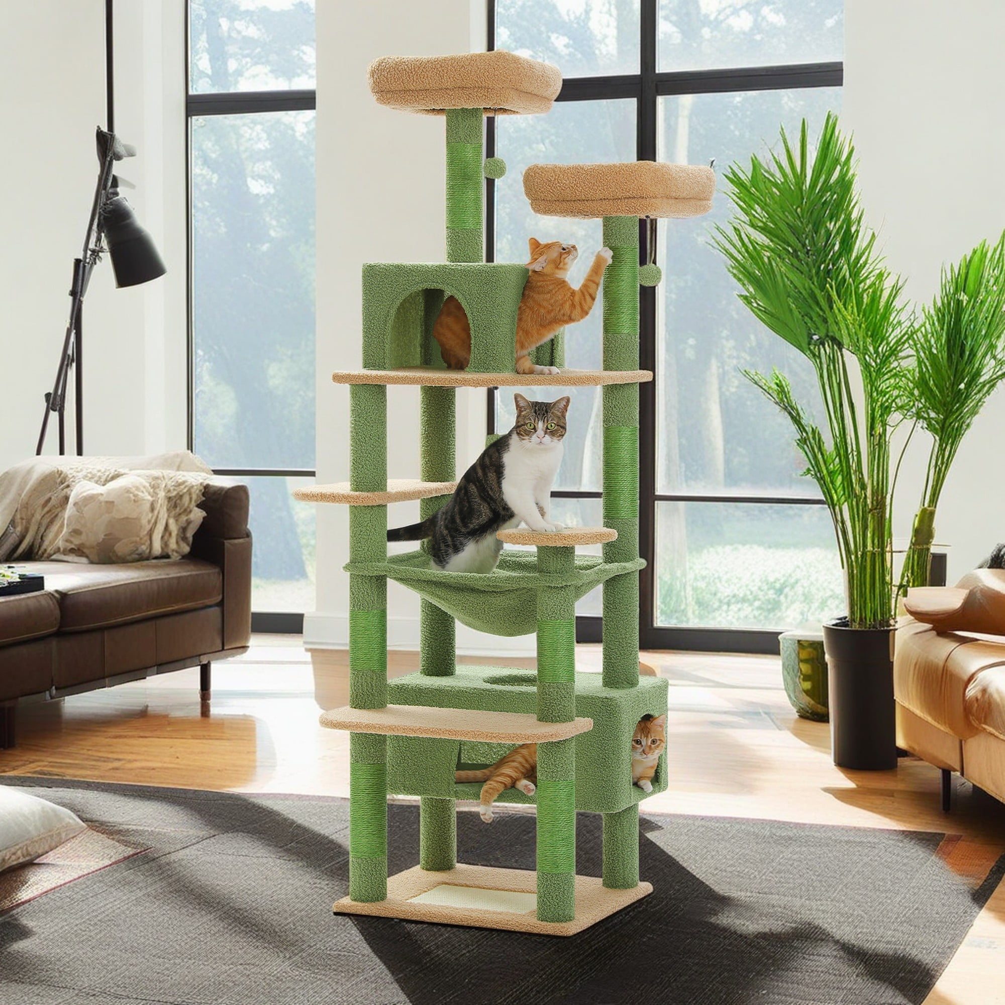 Pefilos 72" Cat Tree Tower for Large Cats, Indoor Cat Condo with Sisal-Covered Scratching Posts and Pads, 2 Padded Perch, Green Pefilos 72" Cat Tree Tower for Large Cats, Indoor Cat Condo with Sisal-Covered Scratching Posts and Pads, 2 Padded Perch, Green