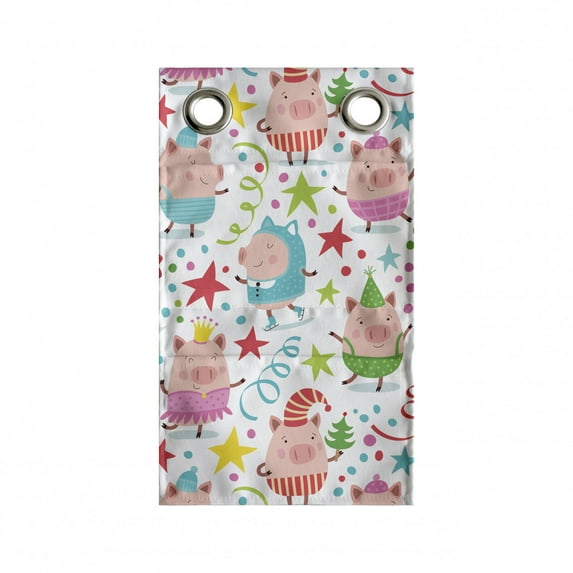 Birthday Party Hanging Pocket Organizer, Christmas Themed Piglets Stars Polka Dots Winter Holiday Season Layout, Printed Polyester Storage Bag with Pockets, 9" x 27", Multicolor