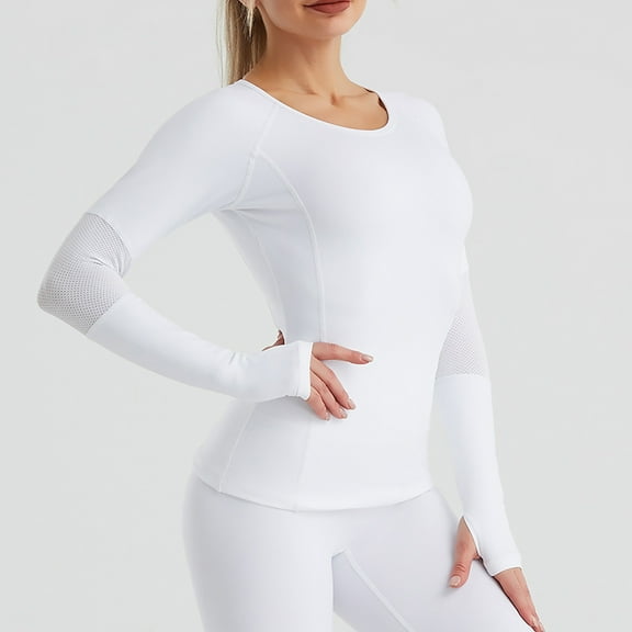 Fznquz Long Sleeve Tops for Women Yoga Plain T Shirts Loose Fit Casual Fall White T Shirts for Women