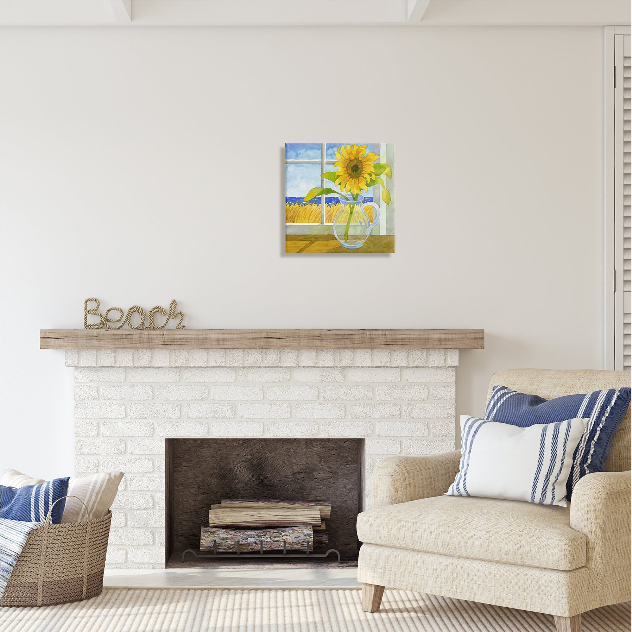 Stupell Industries Sunflower in Coastal Window Botanical & Floral Painting Gallery Wrapped Canvas Print Wall Art, 17 x 17