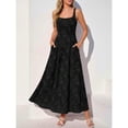 Black Sleeveless Square Neck Embroidered Floral A-Line Maxi Dress For ...