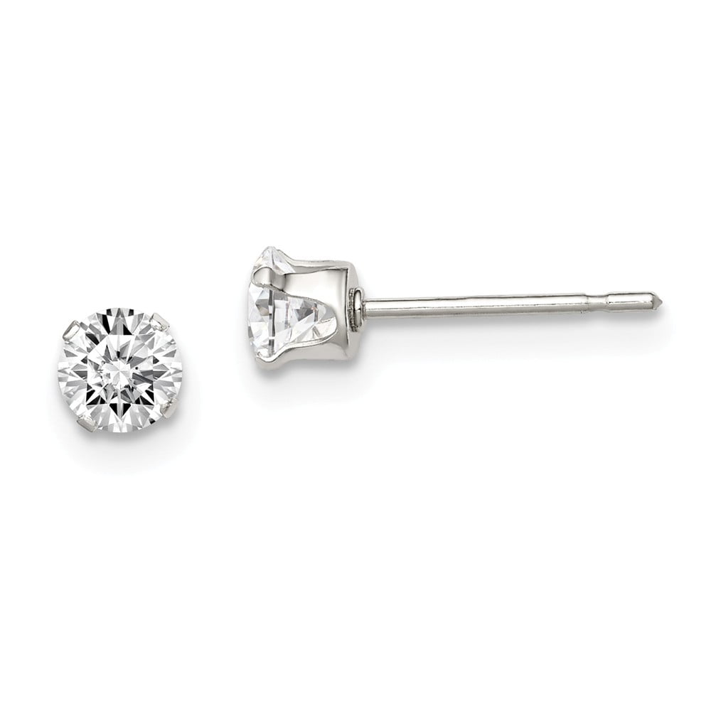 925 Sterling Silver 4mm Round Snap Set CZ Stud Earrings; for Adults and Teens; for Women and Men