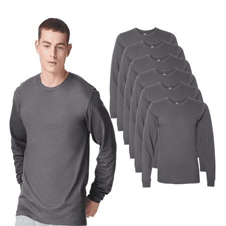 American Apparel Unisex Fine Jersey Long Sleeve T-Shirt Cotton Crew Neck Casual Comfort Shirt Asphalt Tee 6 Pack L