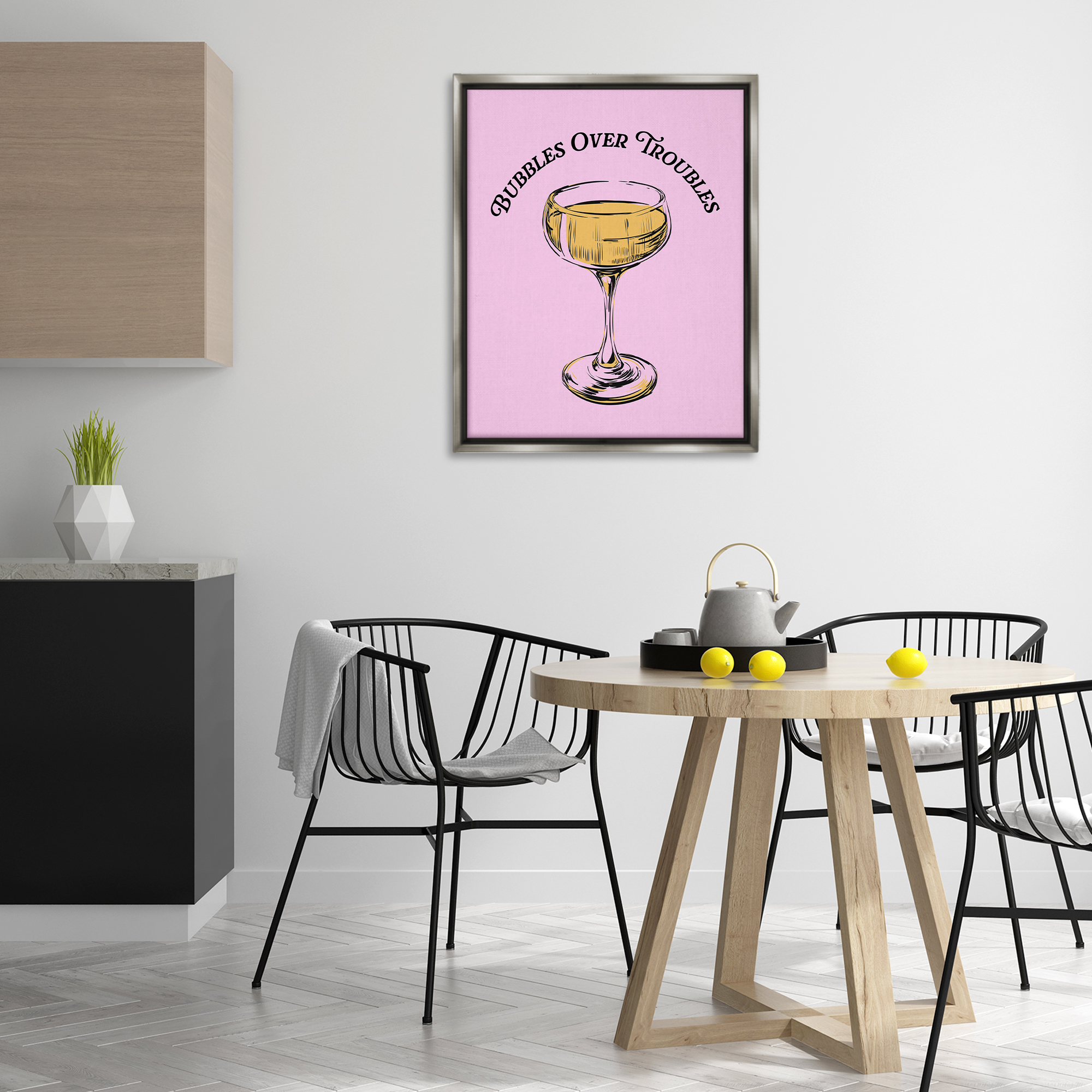 Stupell Industries Bubbles Over Troubles Food & Beverage Painting Gray Floater Framed Canvas Art Print Wall Art, 25 x 31