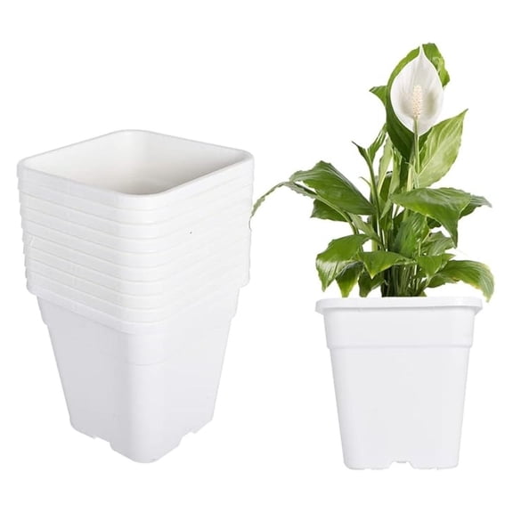 Plastic Garden Planter Pots 10 Gallon (5-Pack) - Square Plant Containers for Indoor/Outdoor Use - Seedling, Flower, Vegetable Growing - White