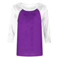 thumbnail image 4 of 3/4 Length Sleeve Womens Tops Trendy Casual Patchwork Color Block Shirts Crew Neck Blouses Loose Fit Tshirts Fall Winter Ladies Going Out Tops, 4 of 5