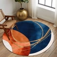thumbnail image 3 of Navy Blue Burnt Orange Large Area Rugs for Bedroom Living Room, Soft Non Slip Carpet Bedside Rug, Boho Art Modern Geometric Round Floor Cover Kitchen Accent Rug 6' for Dining Room/Office, 3 of 9