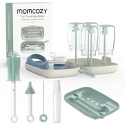 Momcozy Portable Bottle Brush Set, Baby Bottle Cleaner Kit with Silicone Brush, Drying Rack, 6 in 1 Bottle Cleaning Tool for Home and Travel Green 1 Set