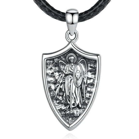 EUDORA Sterling Silver St Michael Necklace for Man, Vintage Guardian St. Archangel Shield Pendant Gift for Son, Boyfriend, Husband, 24 inch Cord