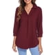 thumbnail image 4 of Blusa holgada con pliegues color burdeos y dobladillo curvo para uso diario, blusa informal XXL con escote en V, 4 of 6