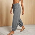 thumbnail image 6 of Cagogo Women Plus Size Harem Elastic Waist Flowy Long Lounge Pants with Pockets Casual Beach Vacation Loose Wide Leg Trousers Summer Travel Clothing, Gray S, 6 of 8