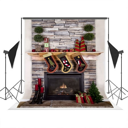 Image of GreenDecor 5x7ft Fireplace Stockings Christmas Backdrop Studio Photography Background