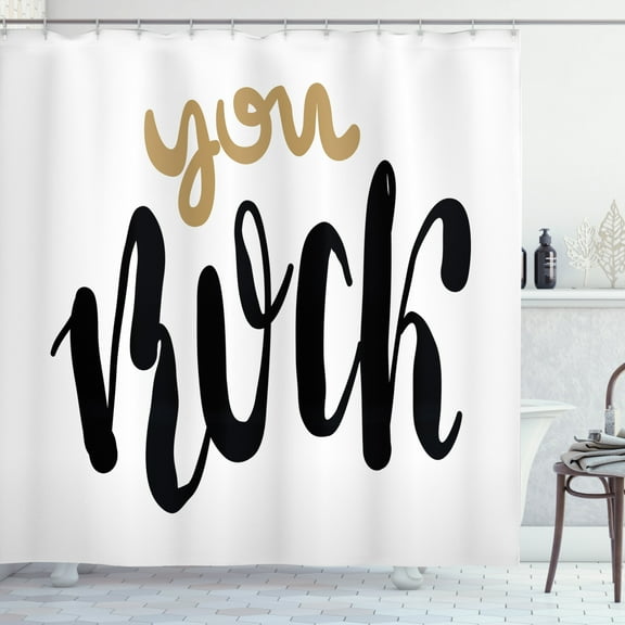 You Rock Shower Curtain, Cursive Typography Lettering Inspirational Motto in Simplistic Design Print, Fabric Bathroom Set with Hooks, 69W X 70L Inches, Black and Camel, by Ambesonne