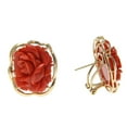 thumbnail image 2 of Genuine natural carved red coral flower earrings 14k gold omega french clip, 2 of 5
