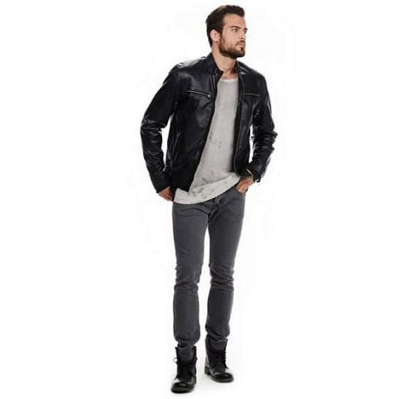 Noora Men’s Motorcycle Biker black leather jacket with front pockets