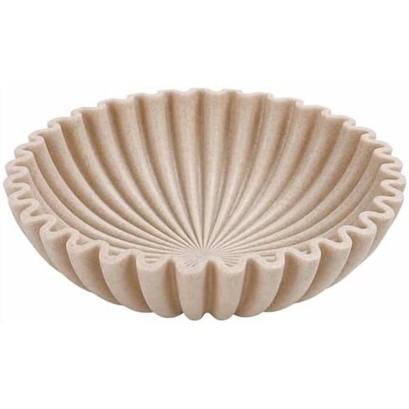 Large Decorative Bowl, Modern Handicraft Bowls for Home Decor, Decorative Fruit Bowl for Kitchen Counter, Ruffle Decor, Stylish Key Bowl for Entry Table, Artificial Stone Beige