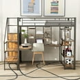 thumbnail image 2 of MODERNLUXE Metal Full Size Loft Bed with Desk and Shelves, Storage Bookcase and Open Wardrobe, Black, 2 of 15