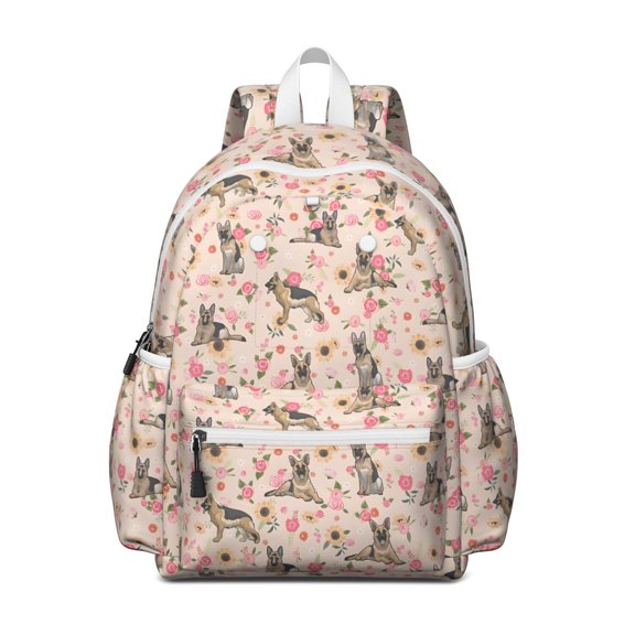 German Shepherd Dog and Flower Backpack for School,Cute School Bag,Schoolbag with Adjustable Shoulder Straps & Padded Back,13.4"x11"x4.7"