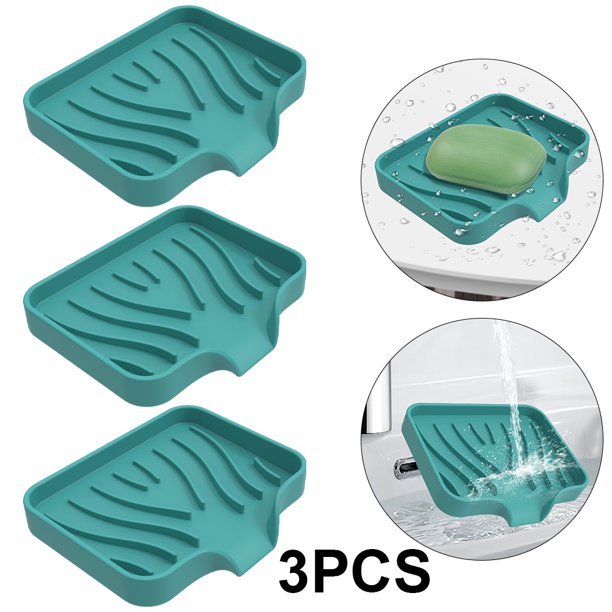 Jabonera Silicona para Fregadero Portátil Drenable Soporte para Esponja para Baño (verde)