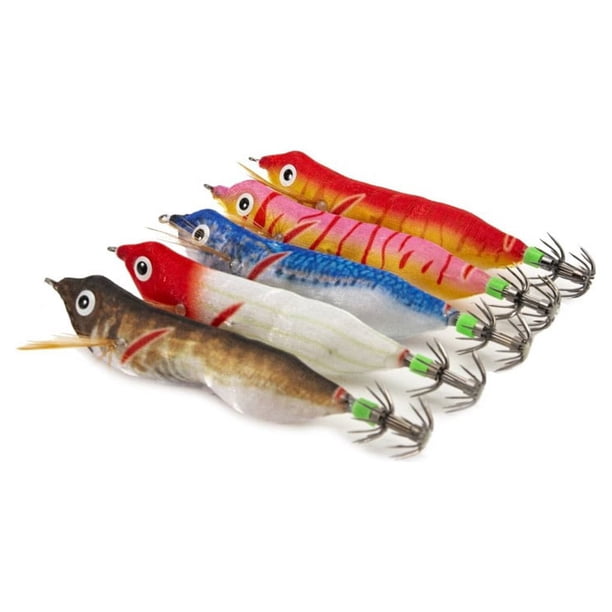 Naiovety 14 Uds. De cebos de calamar con anzuelo, señuelo de camarón, señuelos de pesca, equipo de aparejos, Wobbler luminoso de amplio rango Pescar