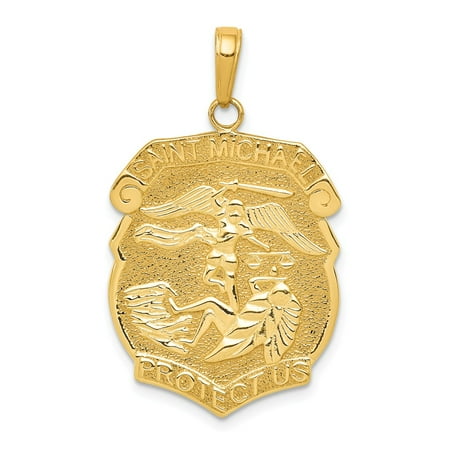 14k Yellow Solid Gold Polished Large Saint Michael Protect Us Medal Pendant for Necklace