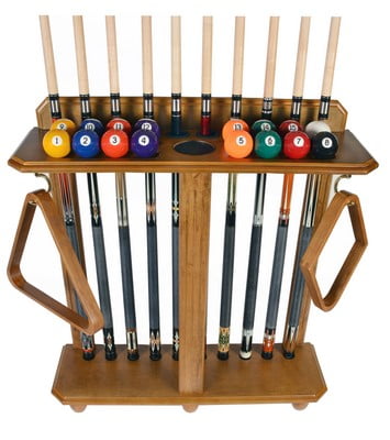 Cue Rack Only- 10 Pool Billiard Stick And Ball Set Floor Stand Oak Finish by