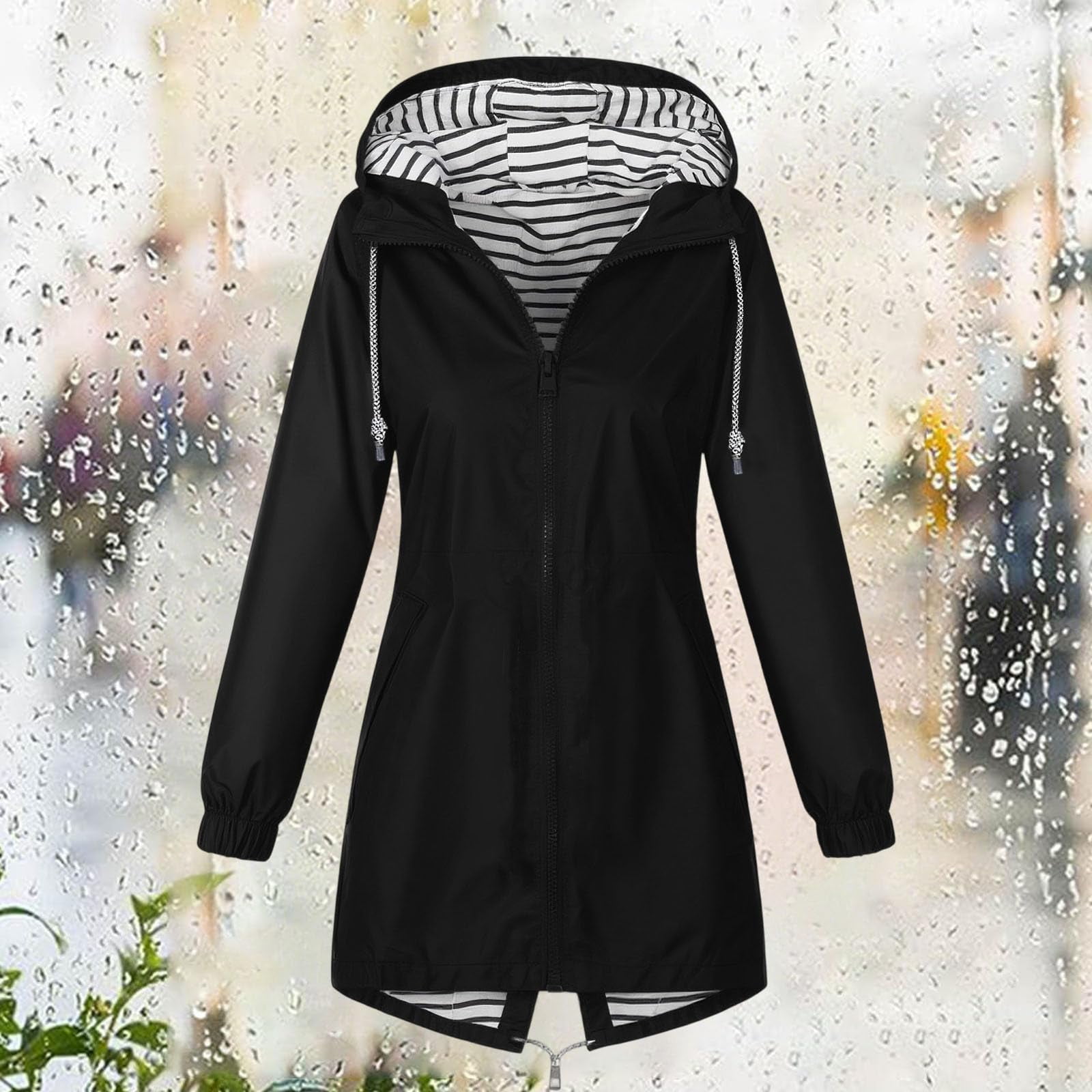 Rain Jackets for Women Waterproof Hooded Long Trench Coats Lined Windbreaker Travel Outdoor Jacket with Pockets