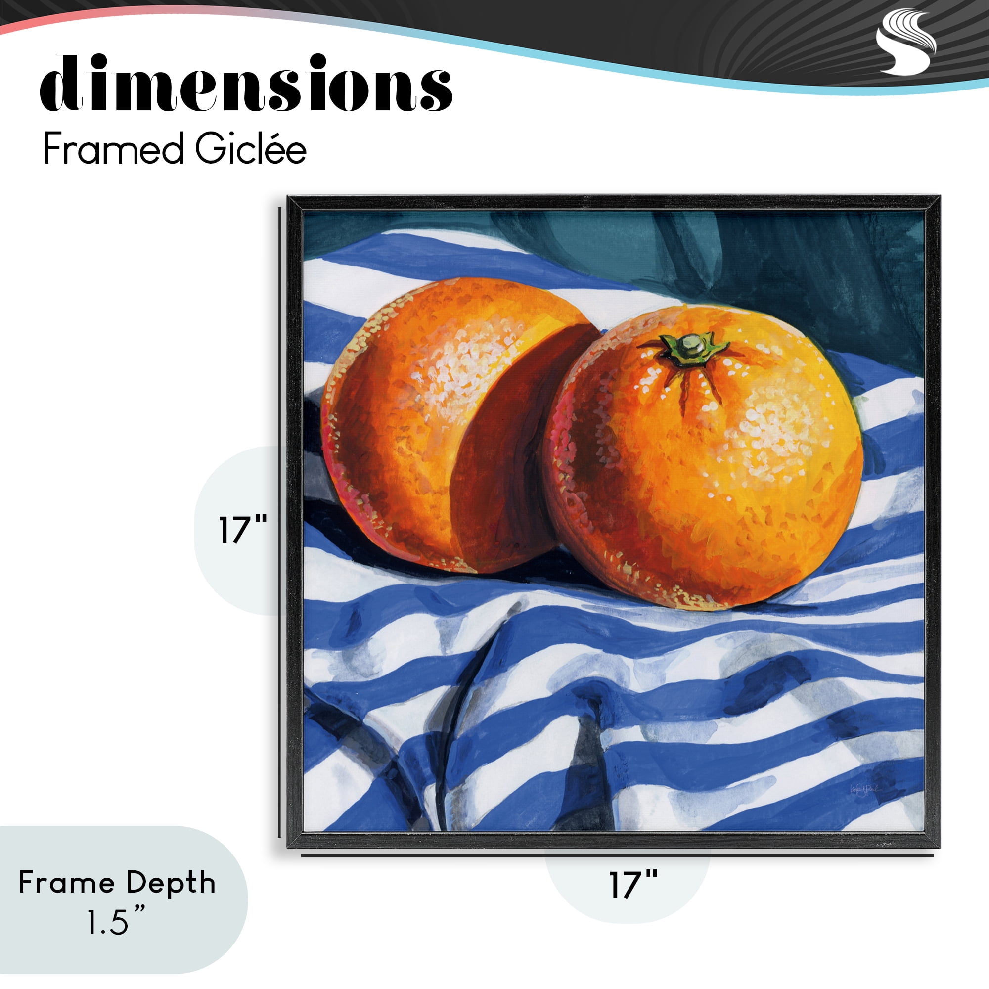 Stupell Industries Oranges On Striped Cloth Black Framed Giclee Art, design by Kate Jarvik Birch