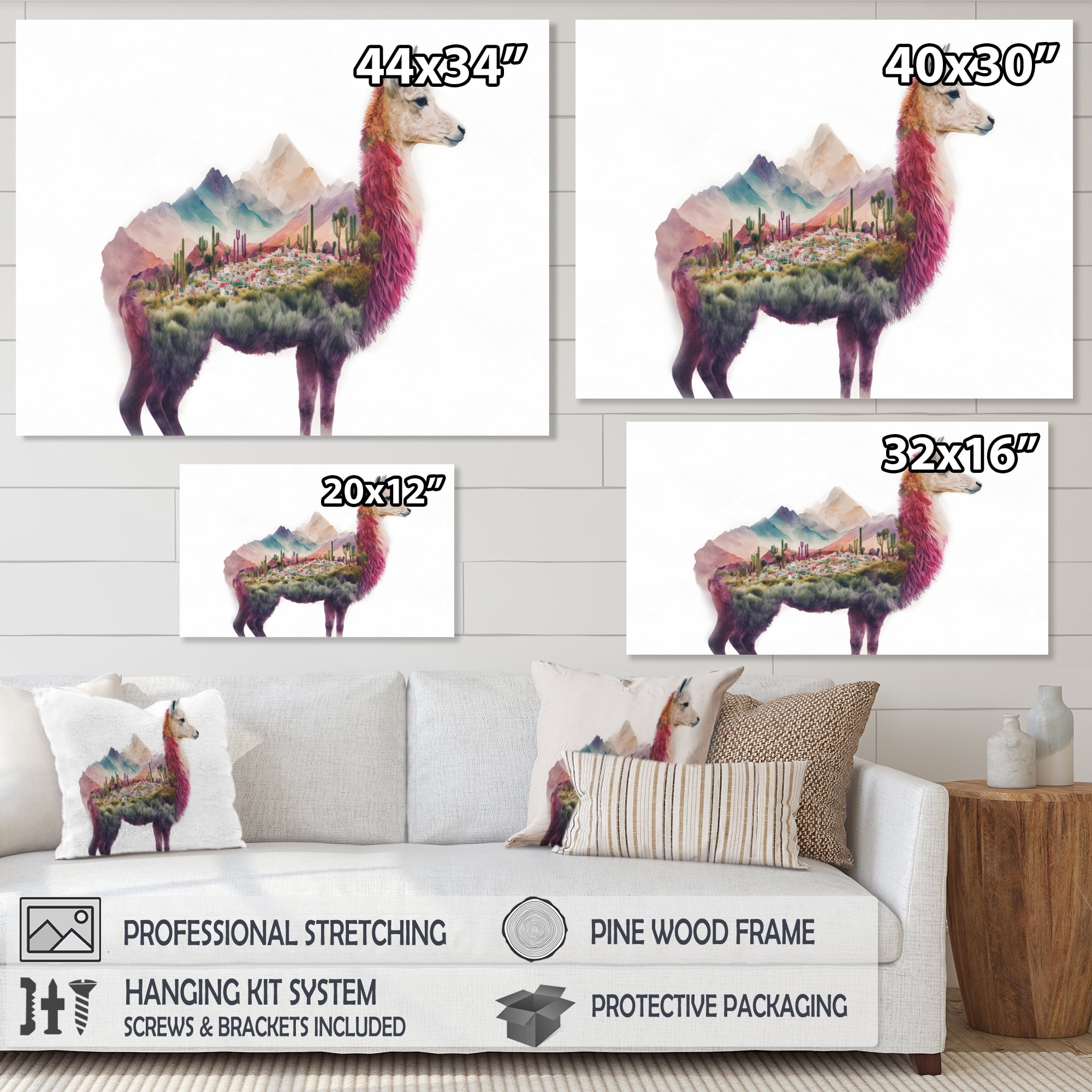 Designart Double Exposure Of A Llama With Nature Landscape Canvas Wall Art