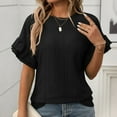 thumbnail image 2 of Women's Solid Color Round Neck Ruffle Short Sleeve T Shirt For Summer, 2 of 2