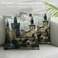 thumbnail image 3 of Orinice  Scenery Throw Pillow Cushion Cover, European Country Landscape with Houses and River Watercolors Style Print, Decorative Square Accent Pillow Case, White, 3 of 5