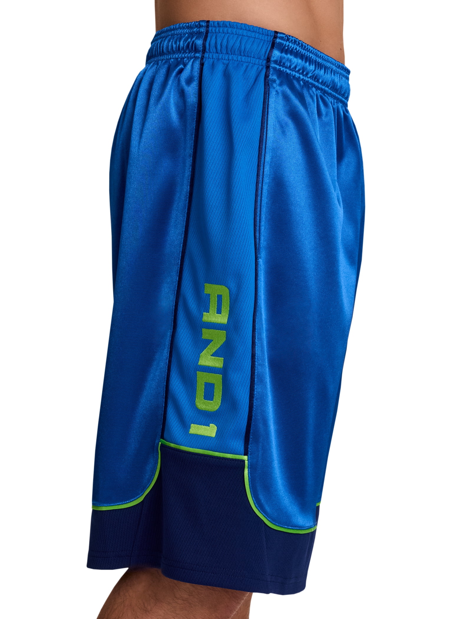AND1 Men's and Big Men's All Court Colorblock Short, 11" inseam, up to Size 5XL