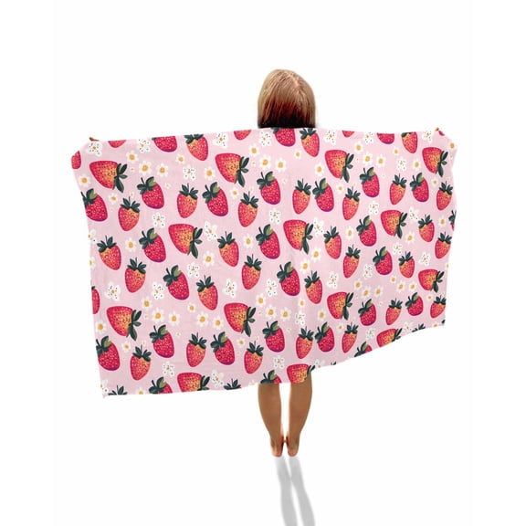 Strawberry Beach Towels Oversized Super Absorbent, Pink Spring Summer Rustic Floral Fruit Lightweight Bath Towel Quick Dry Sets For Bathroom/Pool/Rv Camping/Beach Play/Gym Room/Picnic 31"x62"