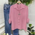 thumbnail image 2 of Women's Cotton Linen Shirt Long Sleeve Lapel Neck Oversized Button-Down Blouse - Summer Casual Top | Yubnlvae (Red 2 | 5XL), 2 of 4