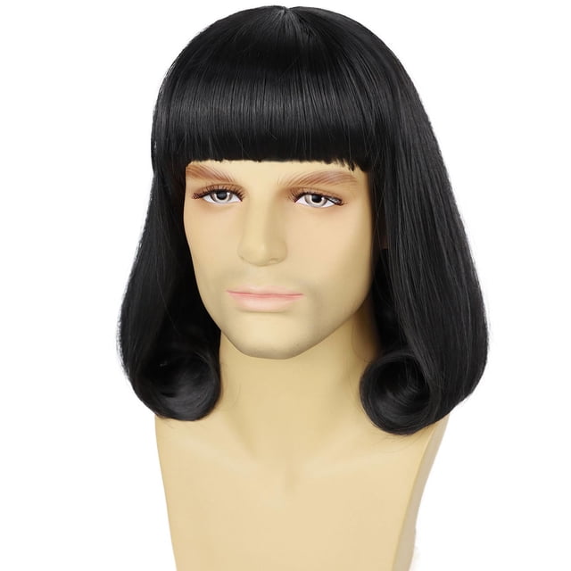 Peluca Tereshar, unisex, negra, con flequillo, para fiesta de disfraces