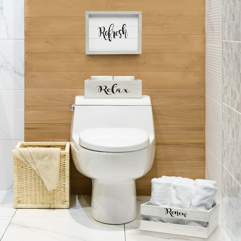 Elegant Designs Three Piece Decorative Wood Bathroom Set, Large, Kids (1 Towel Holder, 1 Frame, 1 Toilet Paper Holder)