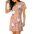 thumbnail image 2 of Naloa Rabbit So Cute Print Women Nightgowns,Womens Loungewear,Short Sleeve Sleepwear,Comfy Ladies Nightdress, 2 of 6