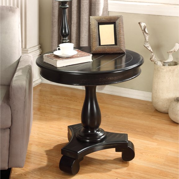 26"x26.5" Wood Pedestal Table, Black, Classic Appearance 26" Black Round Table , Wood, Look