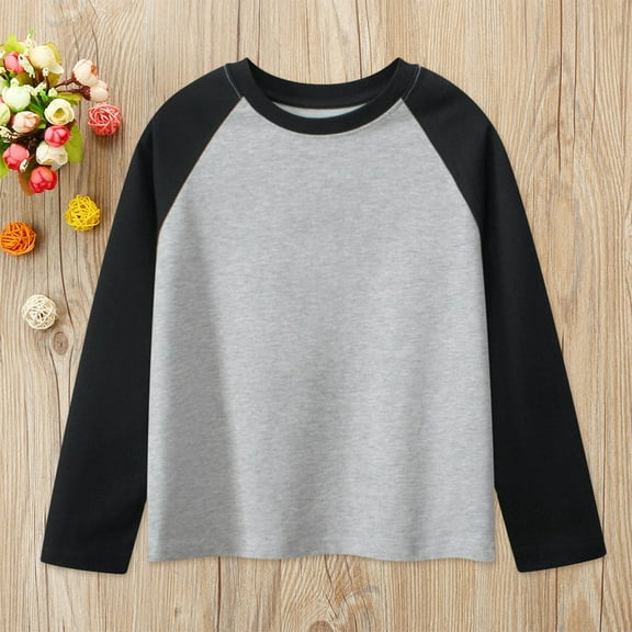 Xiaowennn Spring And Autumn Children's Long Sleeve T Shirt Men's And Women's Round Neck Sleeved Solid Color Long Sleeve Teenage Boys Graphic Tees