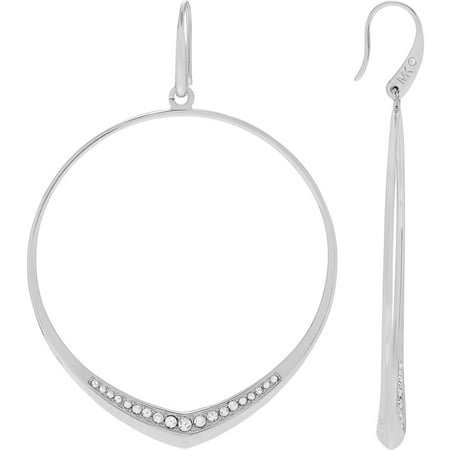Michael Kors Women's Crystal Accent Silver-Tone Stainless Steel Hoop Dangle Fashion Earrings