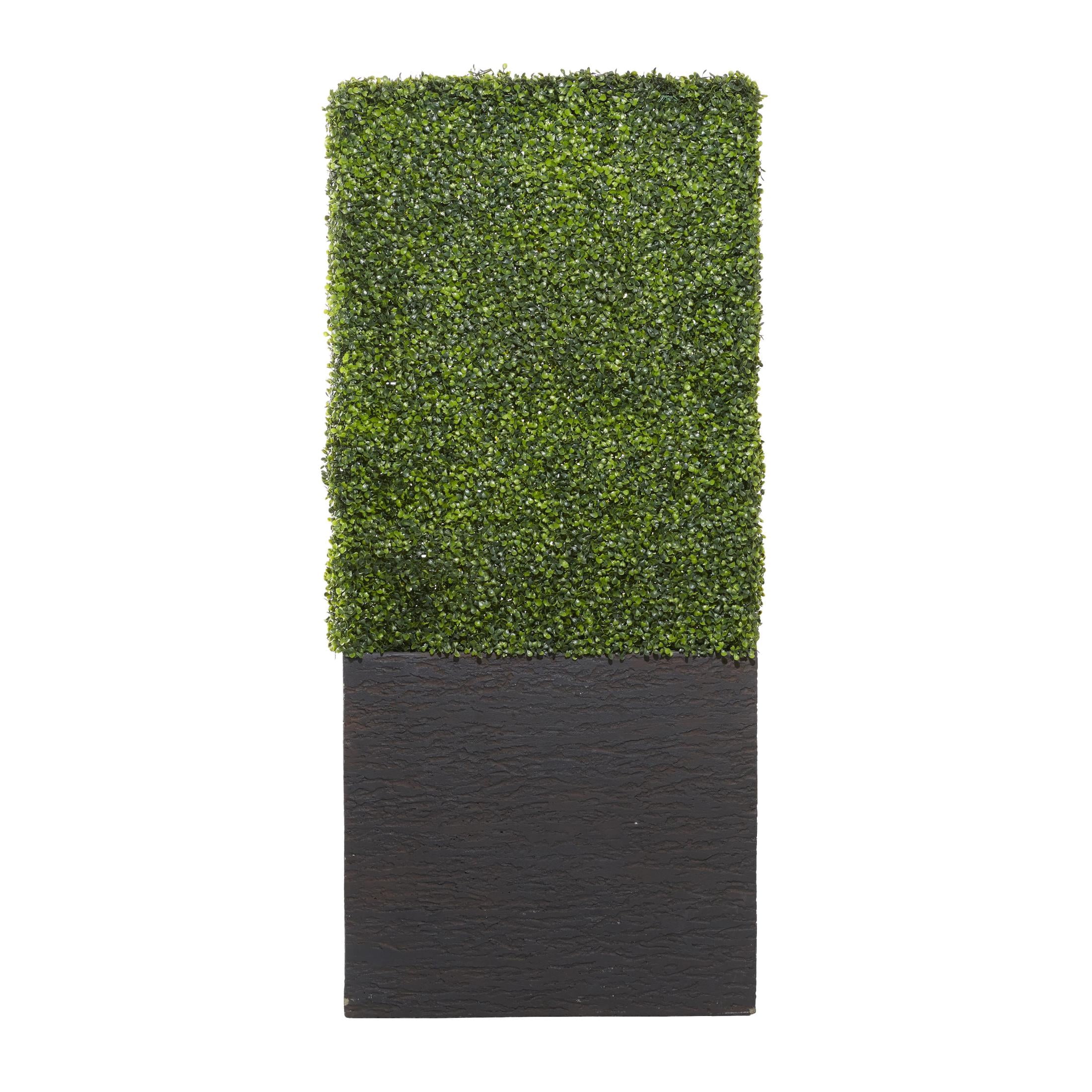 DecMode 66" Tall Boxwood Hedge Artificial Topiary in Realistic Leaves and Black Cement Planter Box